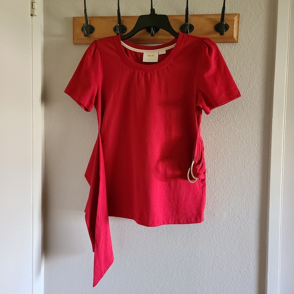 Anthropologie Maeve Red Belted Tee shirt size S - Picture 2 of 6